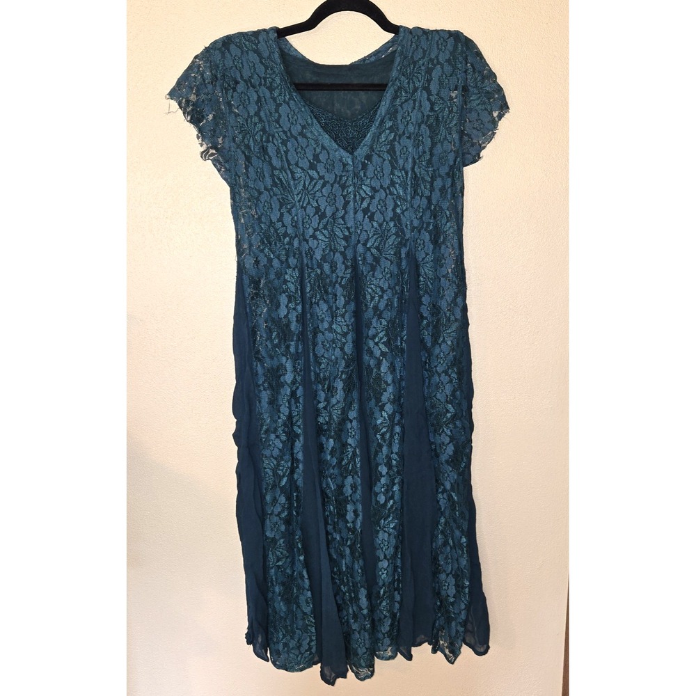 Nostalgia‎ Forest Green Lace Short Sleeve Maxi Dress Size Small Whimsygoth